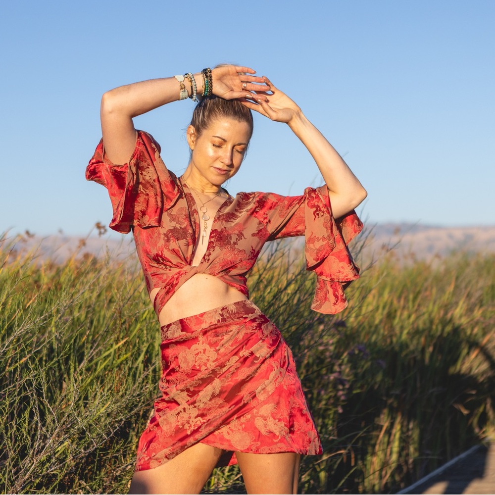 Red and Gold silk skirt